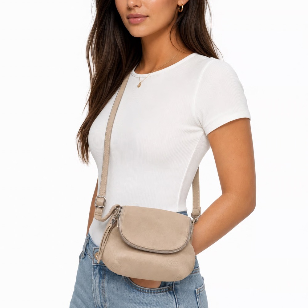 Toro Firenze Beige Italian Leather Crossbody Bag Tassel Small Shoulder Bag